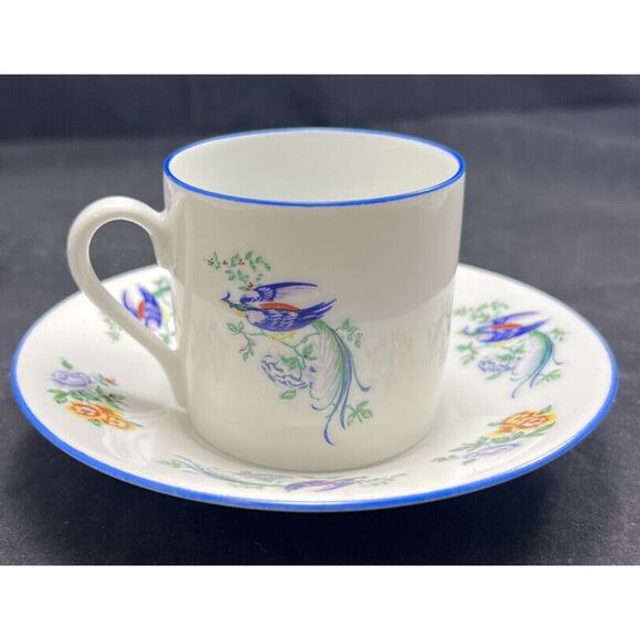 Lec Limoges France LeClair Bird & Floral Porcelain Cup & Saucers. Set Of 4 - Picture 7 of 10